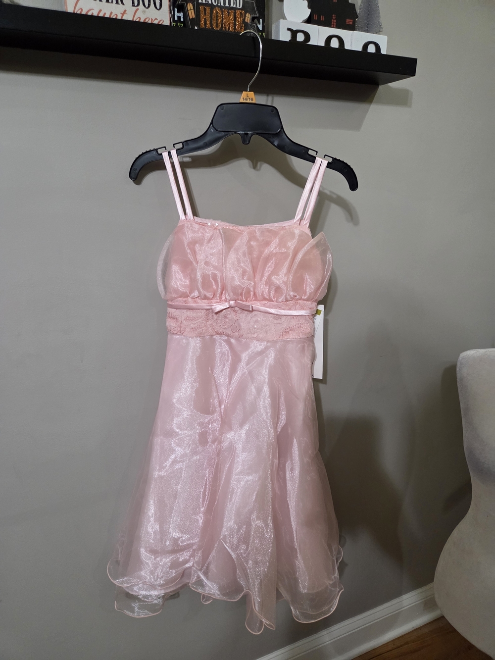 Girls' Light Pink Organza Special Occasion Dress with Bow Detail
